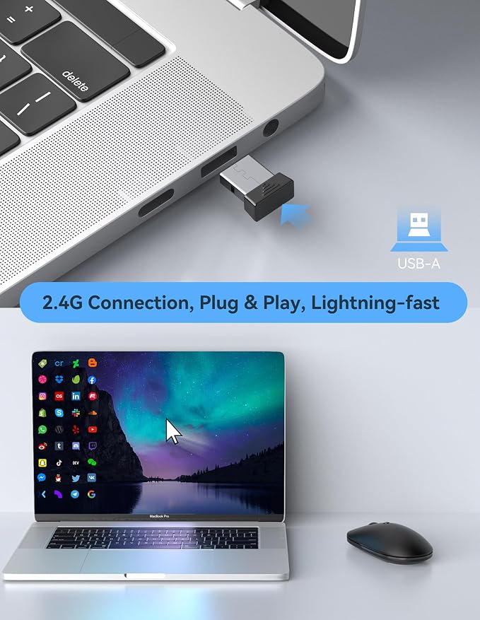 TECKNET Wireless Mouse, 2.4G Computer Mouse for Laptop, 4800 DPI Silent Mouse with USB Receiver, Slim Portable Travel Mouse Compatible with MacOS Windows Android PC Chromebook, 18 Months Battery Life