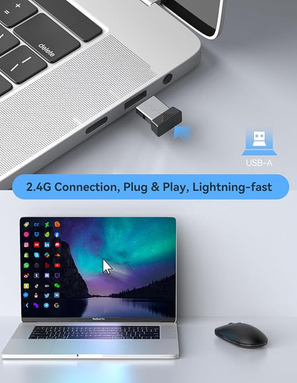 TECKNET Wireless Mouse, 2.4G Computer Mouse for Laptop, 4800 DPI Silent Mouse with USB Receiver, Slim Portable Travel Mouse Compatible with MacOS Windows Android PC Chromebook, 18 Months Battery Life