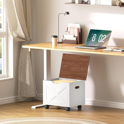 MAHANCRIS Rolling Filing Cabinet, Small File Cabinet Under Desk with Single Drawer, Hanging File Organizer for A4/Letter-Size Documents, Organizer Box, for Home Office, White and Walnut FCBA4001