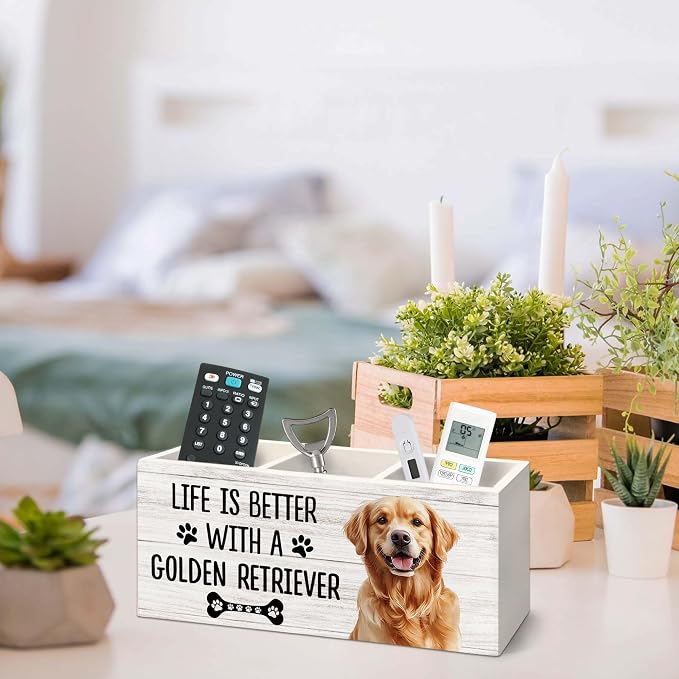 Golden Retriever Gifts Dog Pen Holder for Desk, Gifts for GoldenRetriever Lovers Pencil Organizer, Life is Better with A Golden Retriever Wood Pen Holder Desk Accessories Decor for Home Office