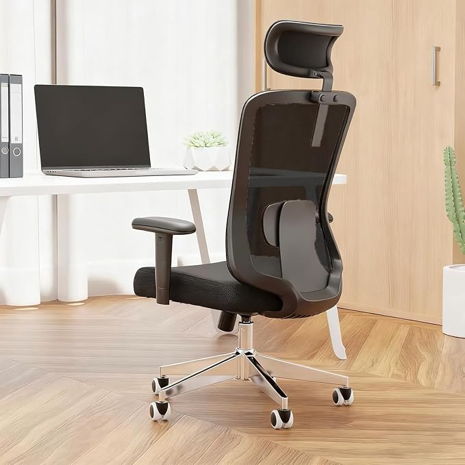 Ergonomic Office Chair with Adjustable Lumbar Support & Flip-Up Armrests - High Back Computer Desk Chair with Thickened Seat Cushion, Rolling Wheels for Home/Office Study Work (05black)