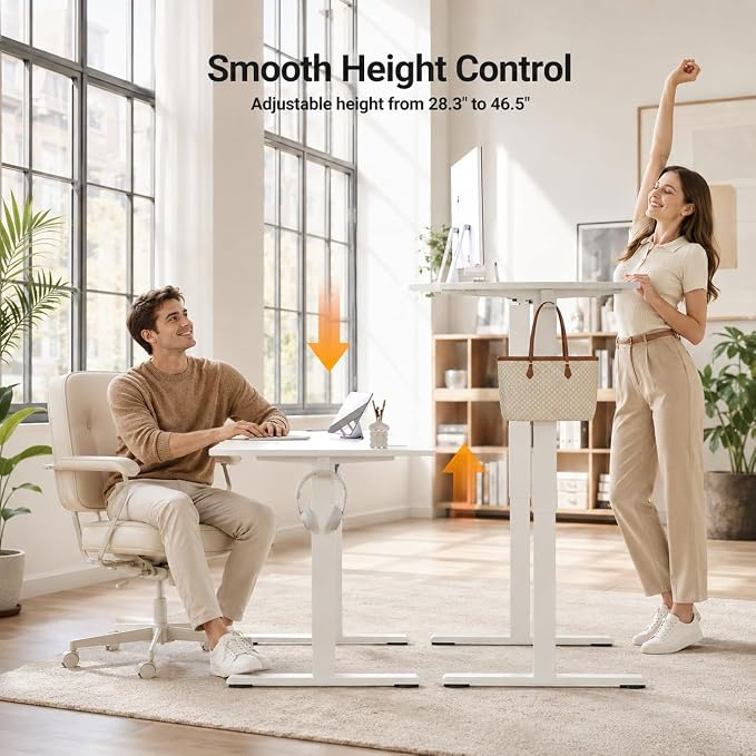 Claiks Electric Standing Desk 48 x 24 Inches, Motorized Sit Stand Desk with 3 Memory Presets & Cable Management, Spacious Ergonomic Computer Workstation for Dual Monitors & Gaming Setup, White