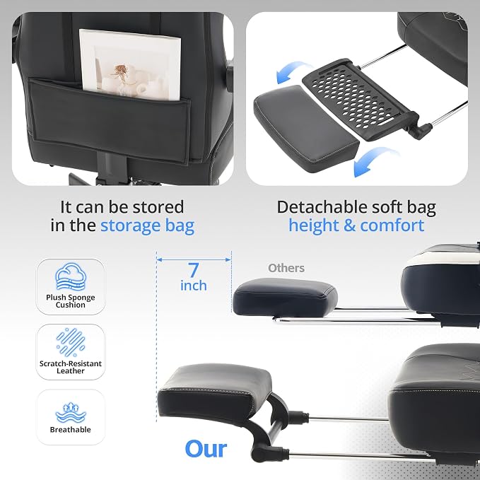 Desk Computer Gaming Chair - Ergonomic Game Office Chair with Extended Footrest and Massage Lumbar Support, Home Gamer Video Game Chairs with Spring Cushion for Adults (Pro Black Leather)
