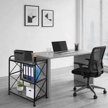 Printer Stand with Storage Shelf, Large Printer Table with Wheels for Home Office, 23 x 18 Inch Printer Shelf with Power Outlet USB Port, Computer Tower Stand, Grey