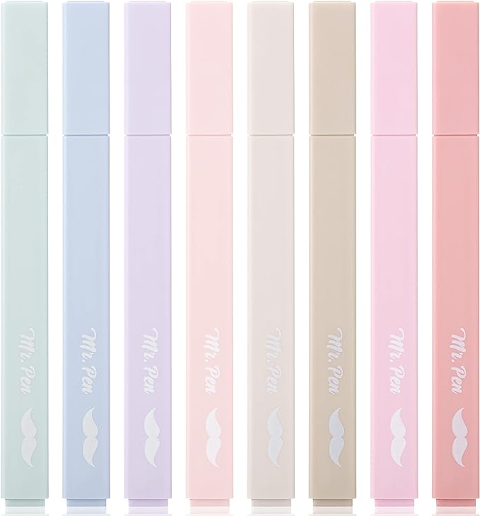 Mr. Pen- Aesthetic Highlighters No Bleed, 8 Pack, Muted Pastel Color | Chisel Tip, Cute Highlighters Assorted Colors for Journaling, Highlighting, Underlining, Fast Dry, Back to School Supplies