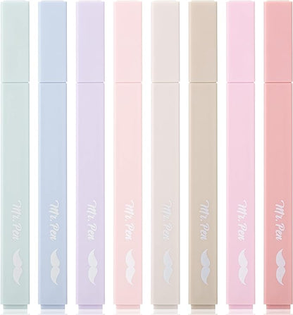Mr. Pen- Aesthetic Highlighters No Bleed, 8 Pack, Muted Pastel Color | Chisel Tip, Cute Highlighters Assorted Colors for Journaling, Highlighting, Underlining, Fast Dry, Back to School Supplies
