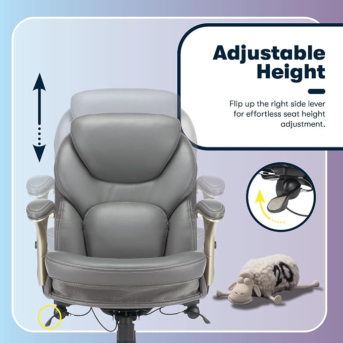Serta Claremont Ergonomic Executive Office Chair with Back in Motion Technology, Adjustable Mid Back Desk Chair with Lumbar Support, Bonded Leather, Gray