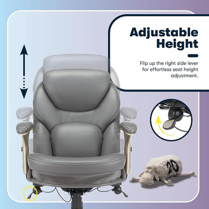 Serta Claremont Ergonomic Executive Office Chair with Back in Motion Technology, Adjustable Mid Back Desk Chair with Lumbar Support, Bonded Leather, Gray