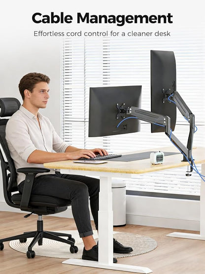 Suptek Dual Monitor Mount Stand-Height Adjustable Gas Spring Monitor Arm Desk Mount for 2 Computer Screens 17 to 35 inches - Each Arm Holds up to 24.25lbs,Black(MD8SP)
