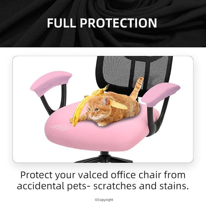 Stretchable Office Chair Seat Cushion Covers with Armrest Covers - Universal Spandex Computer Chair Slipcover - Removable Washable Cushion Protectors Anti-scratch for Dogs, Cats, Pets (Pink)