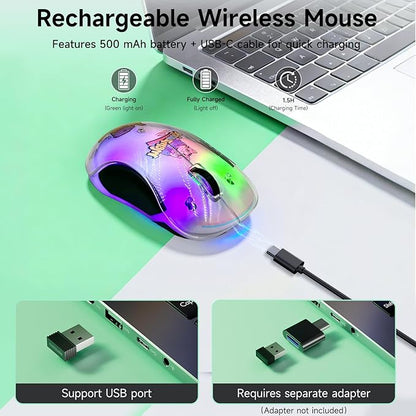 memzuoix 2.4G LED Wireless Mouse, Rechargeable Ergonomic Mouse with Detachable Cover, 1200 DPI Portable Optical Computer Mouse with USB Receiver for Laptop/PC/Desktop/MacBook, 5 Buttons-with Stickers