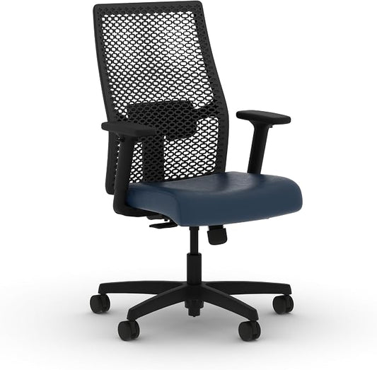 HON Ignition 2.0 ReActiv Ergonomic Office Chair, Mesh Desk Chair with Lumbar Support, Synchro‑Tilt Recline, Height and Width Adjustable Arms, Swivel Wheels, Black Frame, Ocean