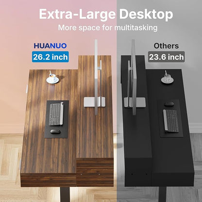 HUANUO 48″ x 26″ Electric Standing Desk with 2 Drawers &24.4″ Large Keyboard Tray, C-Clamp Mount Compatible, Adjustable Computer Desk for Office, Sit Stand Up Desk with 4 Height Presets, Deep Walnut