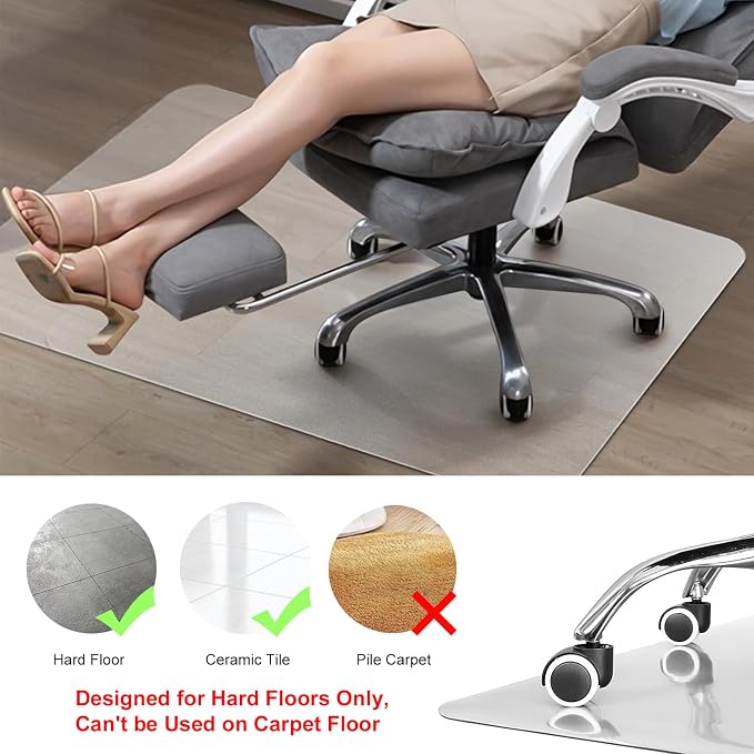 Kuyal Chair Mat for Hardwood Floor,46 x 46 inches Rectangle Desk Durable Wood/Tile Protection Mat for Rolling Chairs, Non-Studded Bottom