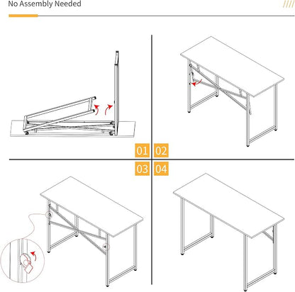 Lutown-Teen 47 inch Folding Desk No Assembly Required, Writing Gaming Computer Camping Table, Home Office Desk, Mahogany