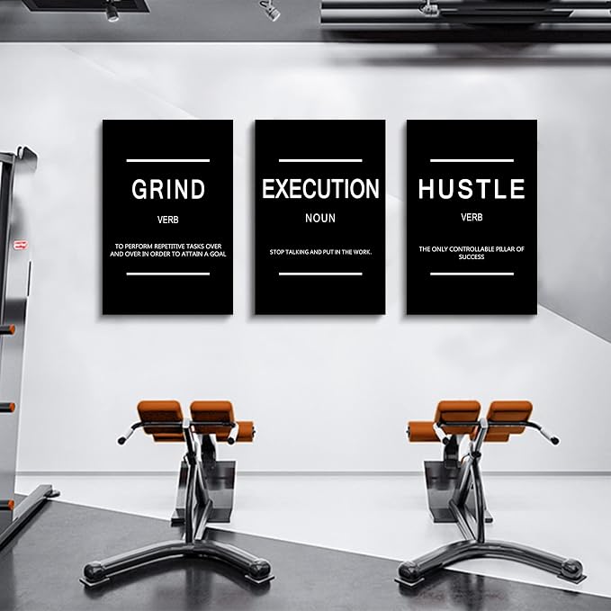 Framed Canvas Wall Art Success Quote, Office Wall Art, Black Large Poster, Positive Motivational Set of 3 Prints, Execute Failure Definition, Inspirational Print (B-3pcs,16x24inchx3pcs)