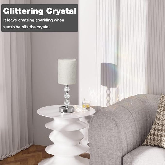 White Touch Bedside Lamps for Bedrooms - Crystal Table Lamp with USB C+A Charging Port and AC Outlet Nightstand, 3 Way Dimmable Silver Small End Side Table Lamp for Living/Guest/Dinning Room/Kitchen
