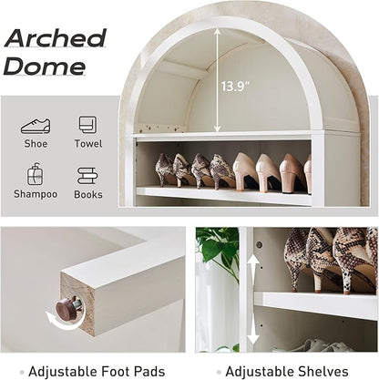 IFGET 71" Tall Arched Bookshelf, 7 Tiers Arch Bookcase with Storage, Modern Farmhouse Book Shelf with Adjustable Shelves, Wood Bookshelf w/Open Display Shelves for Living Room, Office (Antique White)