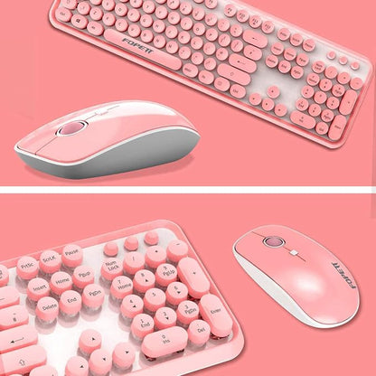 Wireless Keyboard and Mouse Combo - Cute Colorful Keyboard and Mouse, Retro Typewriter Keyboard with 2.4GHz Plug & Play, for Windows 11/10/7, Laptop, PC (Pink)