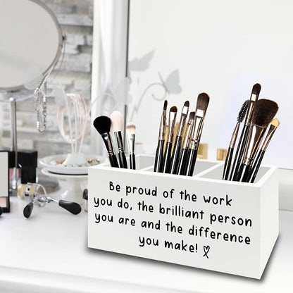 Inspirational Office Pen Pencil Holder Organizer for Desk, Thank You Appreciation Gifts for Women Men, Inspirational Gifts Wooden Box Sign for Home Office Desk Tabletop Decorations