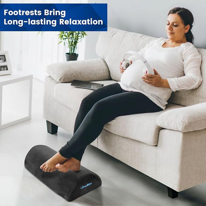 CloudBliss Foot Rest for Under Desk at Work,Office Desk Accessories with Soft Foam and Washable Removable Cover, Foot Stool for Office, Car, Home to Foot Support and Relax Ankles, Gray, Long