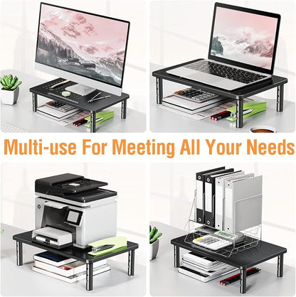 ELIVED 2 Pack Monitor Stand Riser - 3 Height Adjustable Monitor Stand for Laptop, Computer, PC, Printer, Mesh Metal Monitor Riser for Desktop Organizer.