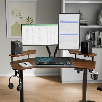 EUREKA ERGONOMIC Aero 55 Inch W Shaped Electric Standing Desk, Height Adjustable Computer Gaming Desk with LED Monitor Shelf, Mouse Pad, Headphone Hook, Cup Holder, Dark Walnut