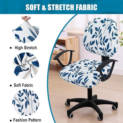 Smiry Stretch Printed Office Computer Chair Covers, Universal Washable Removable Desk Rotating Chair Slipcovers Protector, Seat + Backrest Cover - Teal and White