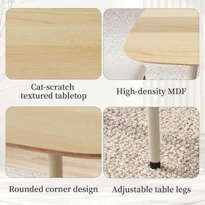 HIPIHOM Modern 47.2" Dining Table Set for 4 with Leather U-Shaped Chairs, Wood Table with Cat Scratch-Resistant Surface, Ideal for Kitchen & Dining Room