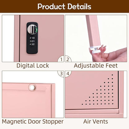 Locker Storage Cabinet Metal Locking Storage Cabinet (Pink) | With Door and Adjustable Shelves for Kitchen Pantry Home Office Bathroom School Dormitory