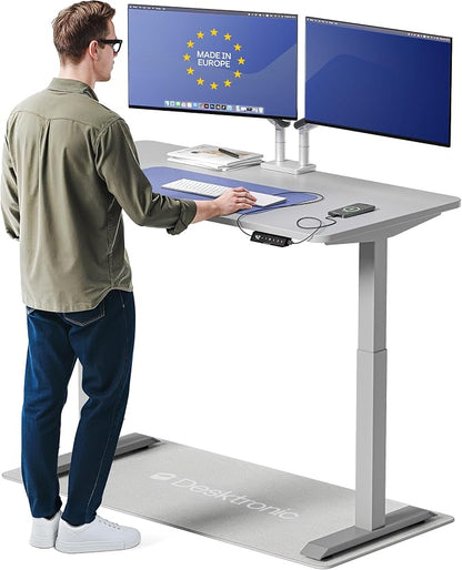 Desktronic HomeOne Standing Desk 54x28 — Ergonomic Sit Stand Home Office Desk, Made in Europe, Electric Dual Motor Height Adjustable, USB & USB-C Charging, Wobble-Free, Touchscreen, 3 Memory Presets