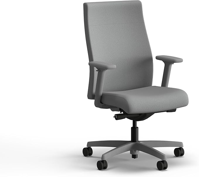 HON Ignition 2.0 Ergonomic Office Chair with Adjustable Arms, Advanced Synchro‑Tilt Recline, Upholstered Desk and Computer Chair for Home Office or Workstation, Titanium Frame, Frost