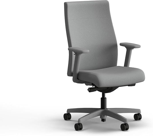 HON Ignition 2.0 Ergonomic Office Chair with Adjustable Arms, Advanced Synchro‑Tilt Recline, Upholstered Desk and Computer Chair for Home Office or Workstation, Titanium Frame, Frost
