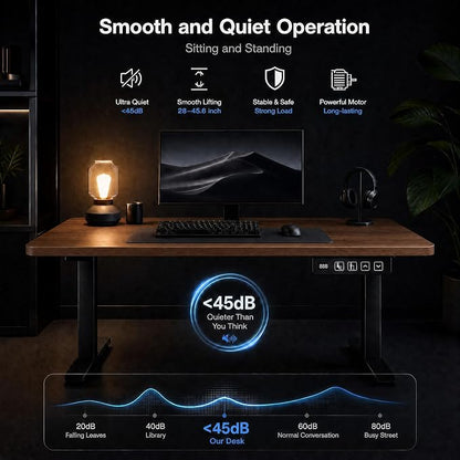 Grandder 63x32 Large Electric Standing Desk, Height Adjustable Computer Desk with 2 Memory Presets, 31.5" Deep Desktop Sit Stand Desk Home Office Desk Workstation Table with Hooks, Walnut