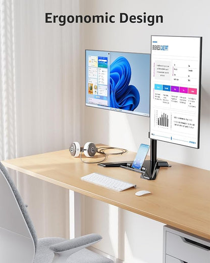 MOUNTUP Dual Monitor Stand - Freestanding & Height Adjustable Monitor Desk Mount, Steady VESA Mount Holds Max 17.6 lbs, Computer Monitor Stand for 2 Screens up to 27 inches, for Home Office