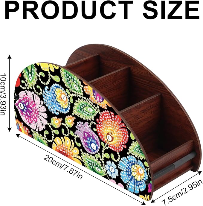 Diamond Painting Storage Box, DIY 5D Floral Leaf Design Multi-Compartment Wooden Diamond Art Organizer for Makeup Brushes Pens TV AC Remotes Desktop Tabletop Decoration