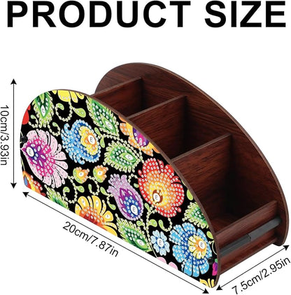 Diamond Painting Storage Box, DIY 5D Floral Leaf Design Multi-Compartment Wooden Diamond Art Organizer for Makeup Brushes Pens TV AC Remotes Desktop Tabletop Decoration