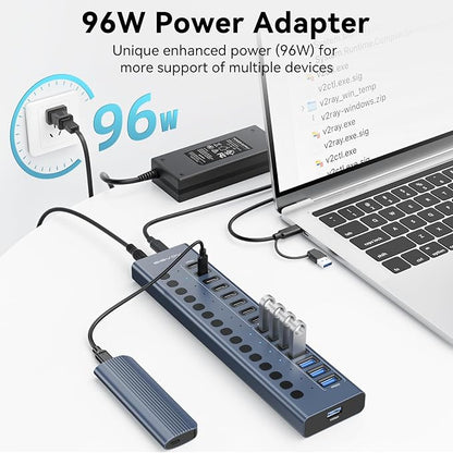 Powered USB 3.2 Hub, ACASIS 16 Ports USB 3.2 Hub(8 USB-A 3.2 Ports+8 USB-C 3.2 Ports), Aluminum USB Hub Powered with 96W Power Adapter, USB Hub for PC/Laptop, Computer, Flash Drive, Printer, Camera