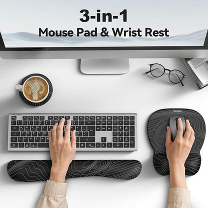 TECKNET Gel Mouse Pad with Wrist Rest, 3 in 1 Keyboard Wrist Rest for Pain Relief, Non-Slip PU Base & Easy Typing, Ergonomic Mousepad Set for Office & Home