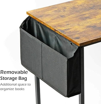Lufeiya Small Computer Desk Study Table for Small Spaces Home Office 31 Inch Rustic Student Laptop PC Writing Desks with Storage Bag Headphone Hook,Brown