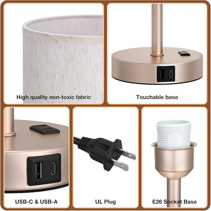 Dicoool Touch Bedside Table Lamp with USB - 3 Way Dimmable Lamp for Bedroom Nightstand, Desk Lamp with Charging Station for Dorm, Office, Living Room,Kids Room