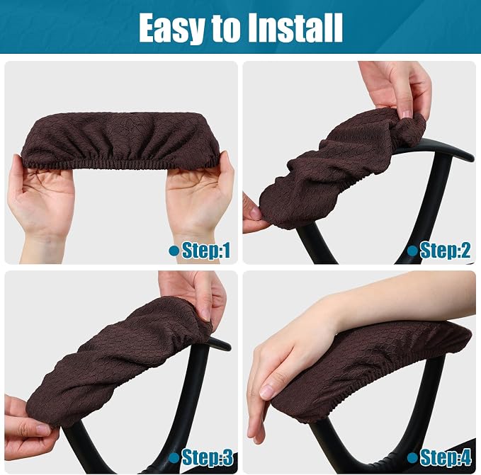 Smiry Stretch Jacquard Office Computer Chair Armrest Covers, 2PCs Removable Washable Anti-dust Desk Chair Arm Pad Covers, Chocolate