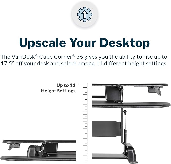 Vari - VariDesk Cube Corner 36 - Cubicle Standing Desk Converter for Dual Monitors - Home Office Desk with 11 Height Adjustable Settings, Spring-Assisted Lift, Weighted Base - Fully Assembled, Black