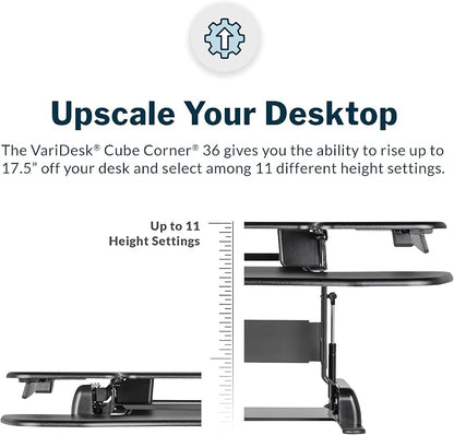 Vari - VariDesk Cube Corner 36 - Cubicle Standing Desk Converter for Dual Monitors - Home Office Desk with 11 Height Adjustable Settings, Spring-Assisted Lift, Weighted Base - Fully Assembled, Black