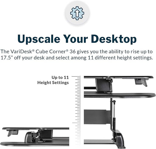 Vari - VariDesk Cube Corner 36 - Cubicle Standing Desk Converter for Dual Monitors - Home Office Desk with 11 Height Adjustable Settings, Spring-Assisted Lift, Weighted Base - Fully Assembled, Black