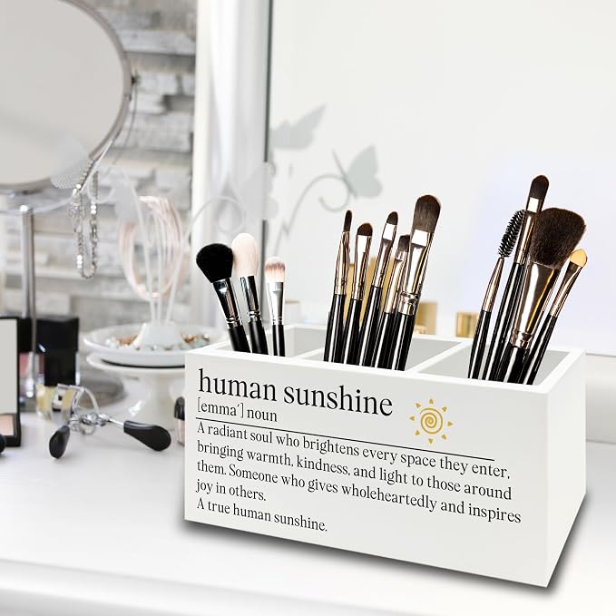 Human Sunshine Gifts Pen Pencil Holder Organizer for Desk, Thank You Appreciation Gifts for Teacher Coworker Women Men, Inspirational Wooden Box Sign for Home Office Desk Tabletop Decorations