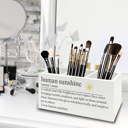 Human Sunshine Gifts Pen Pencil Holder Organizer for Desk, Thank You Appreciation Gifts for Teacher Coworker Women Men, Inspirational Wooden Box Sign for Home Office Desk Tabletop Decorations
