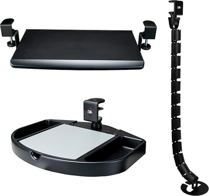 Desk Tray Add-on - CTA Desk Add-on Bundle with Keyboard Tray, Desk Organizer, Heavy-Duty Metal Keyboard, Mouse Tray, Organizer Tray Compartments, and Cable Routing Column (PC-DAB) - Black