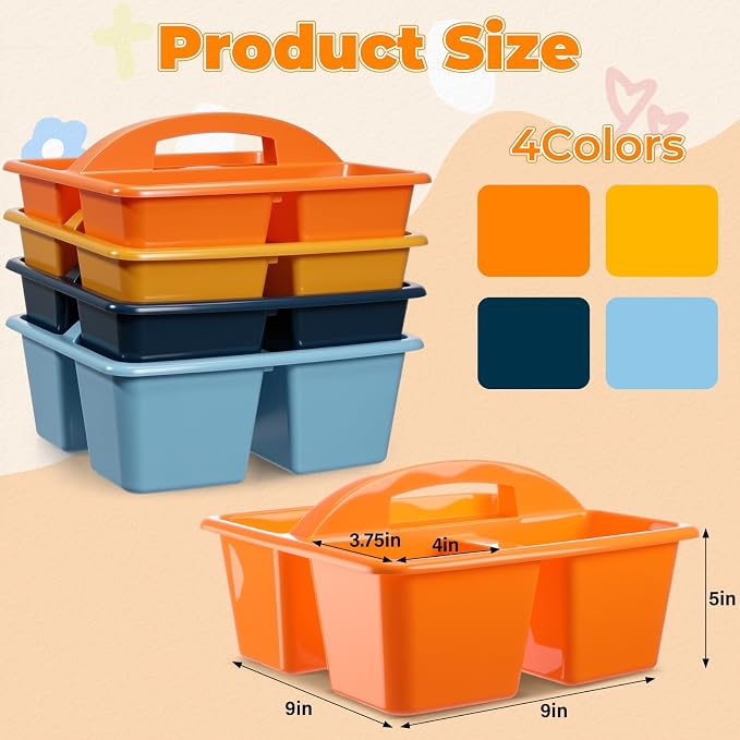 Kathfly 12 Pack Classroom Caddy Organizer with Handle, Plastic Art Craft Cleaning Caddy Bulk, Small Multipurpose Supply Organization Storage Basket for Table Desk Office Pencil Teacher (Blue Orange)