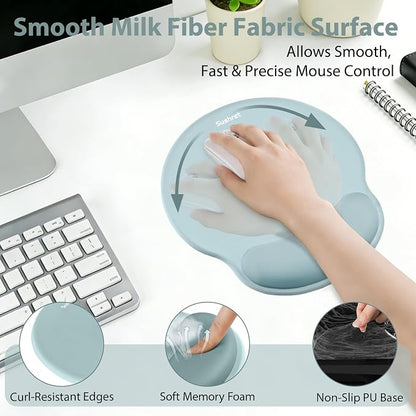 Sushret Mouse Pad and Keyboard Wrist Rest, 3-in-1 Gel Memory Foam Ergonomic Mouse Pad with Wrist Rest Set, Gaming Mousepad Arm Cushion Support for Computer Office Desk Accessories Cute, Seafoam Blue